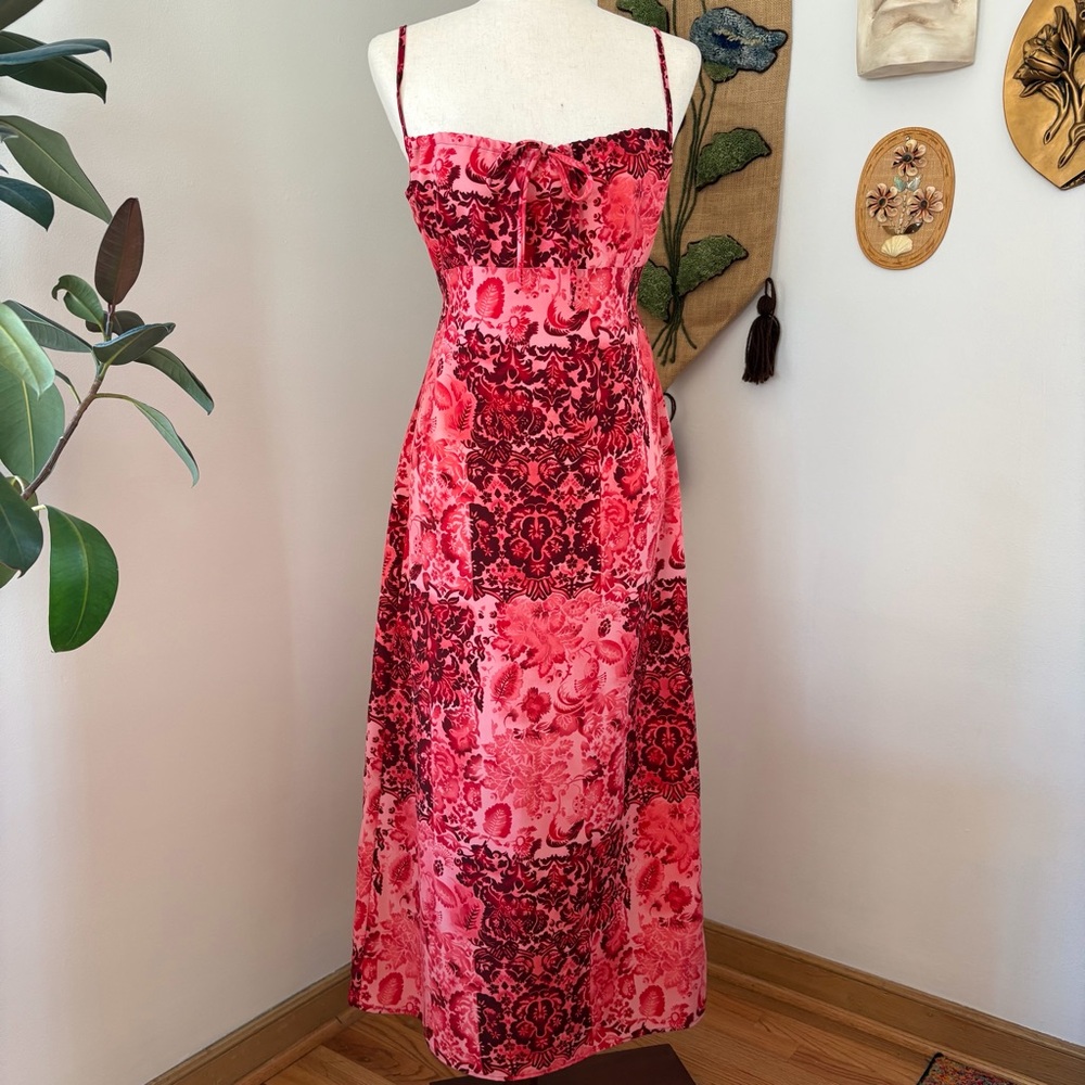 Red Patchwork Paisley Tie-Back Dress